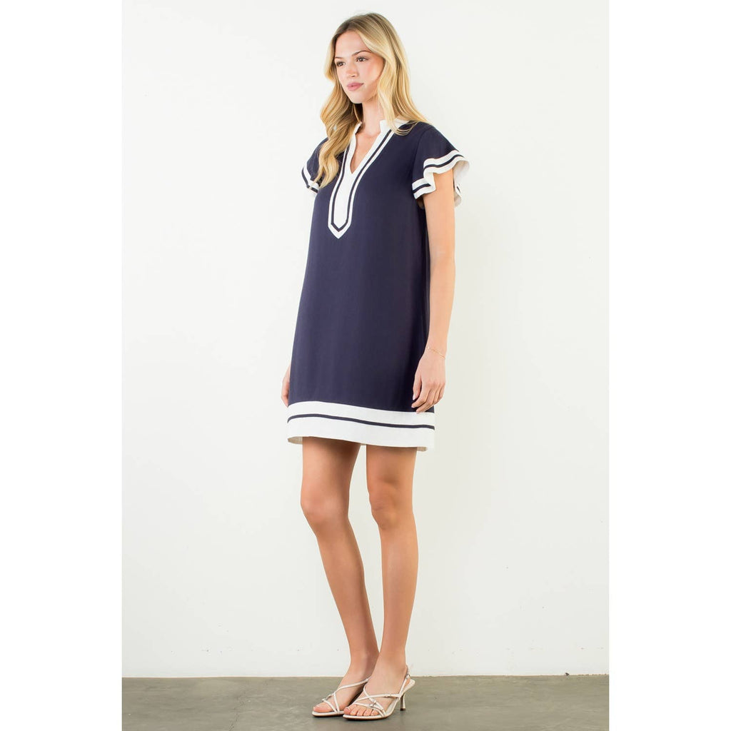Flutter Sleeve V-Neck Dress