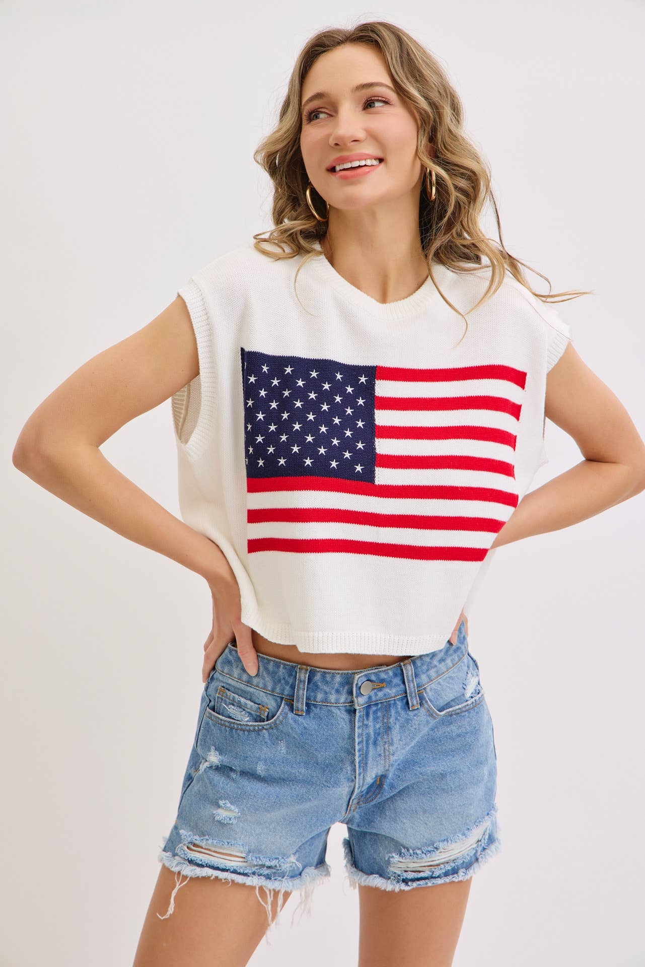 PATRIOTIC AMERICAN FLAG KNIT  STAR AND STRIPES TOP