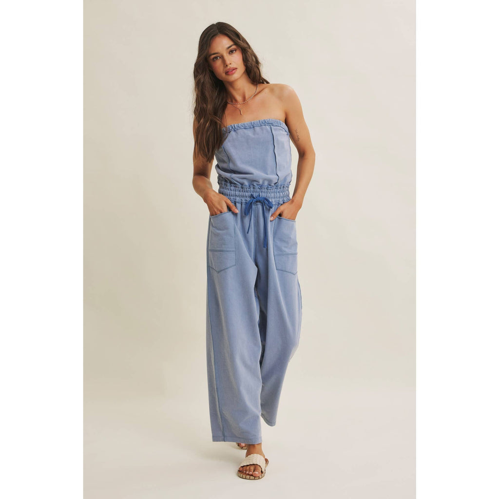 BEACH TOWN WEEKEND MINERAL-WASHED STRAPLESS JUMPSUIT