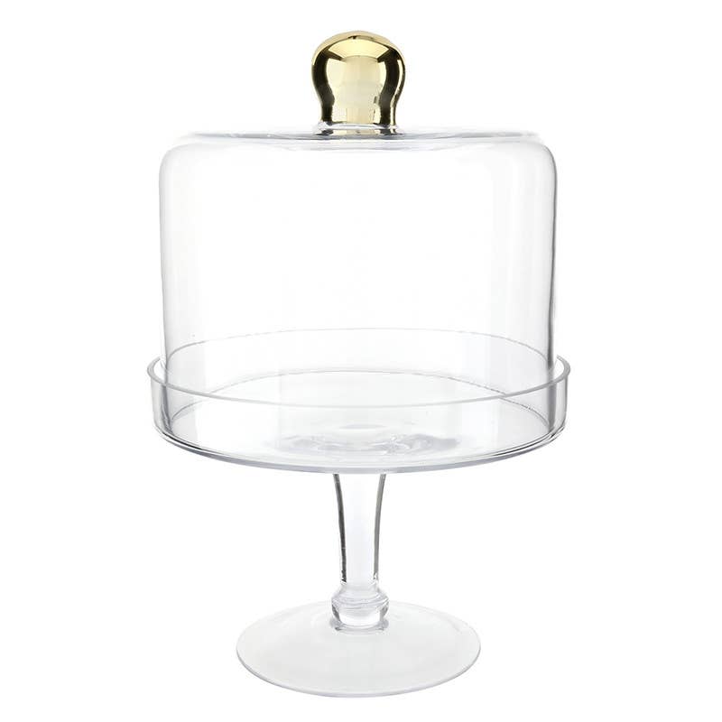 Glass Dessert Trays + Cloche - Gold Knob