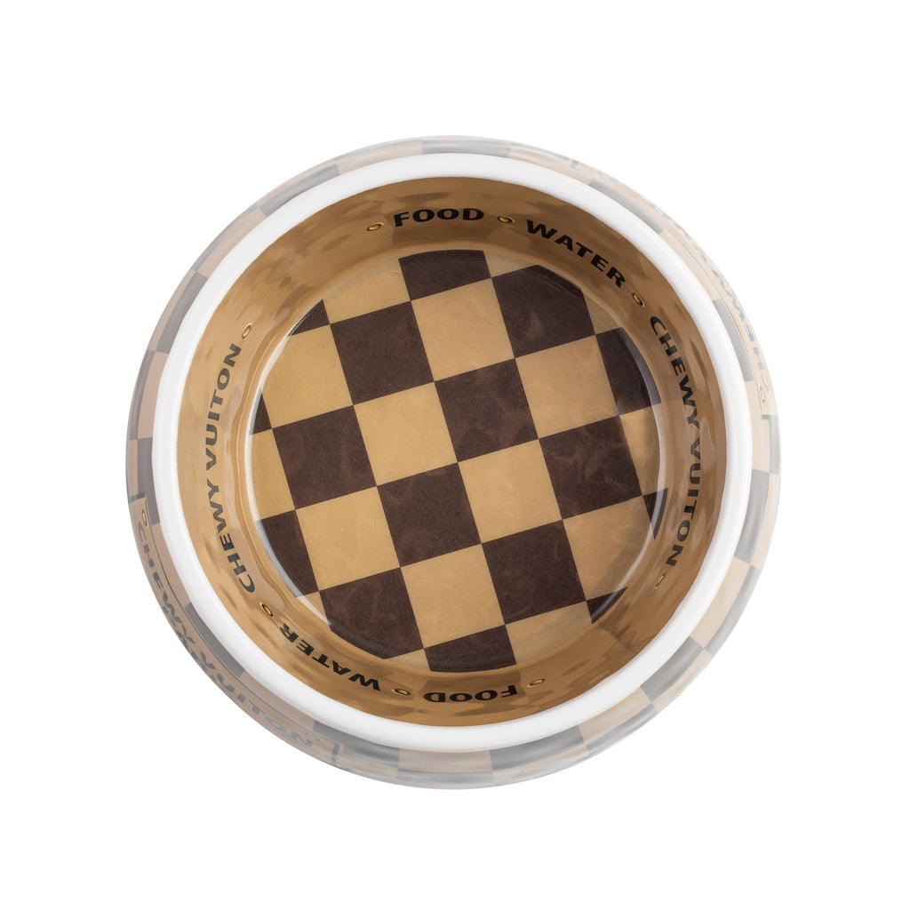 Tan Checker Chewy Vuiton Bowl - 3 Sizes!! Dog Bowls