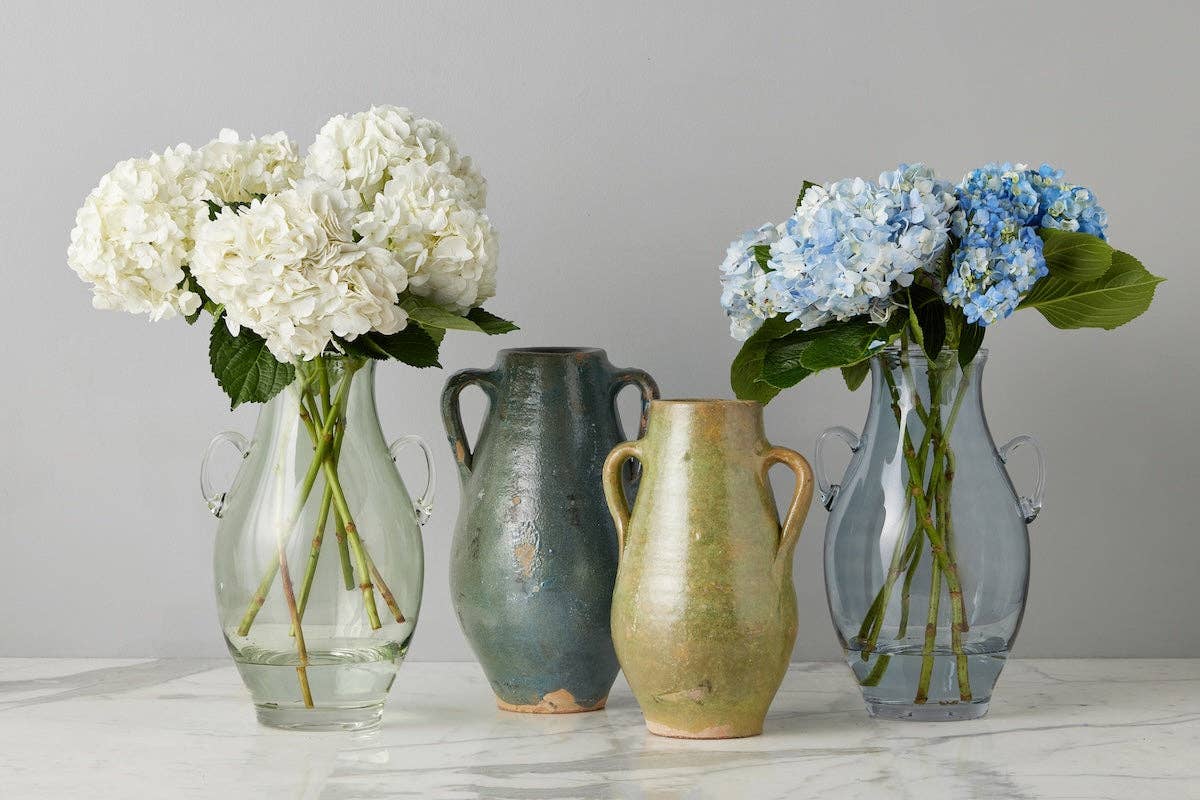 Glass Amphora Flower Vase, Large, Denim Blue