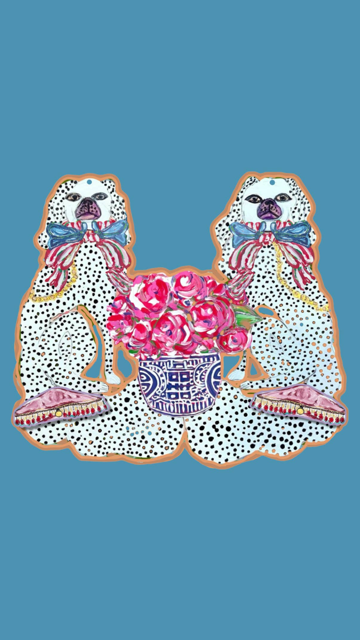 LARGE Designer Posh Pouf Staffies with Florals Door Hanger