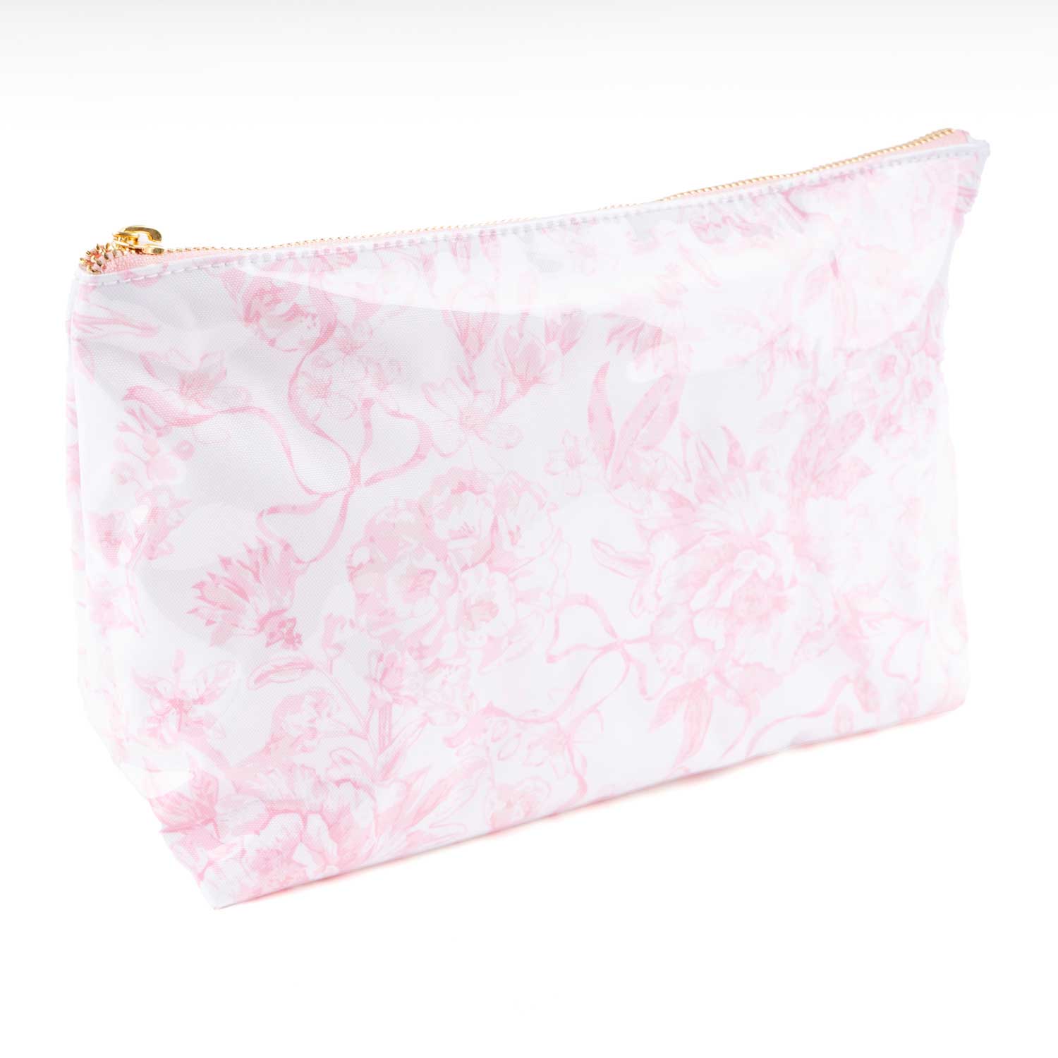 Pink Bow Toile Clear Coated Travel Cosmetic Case