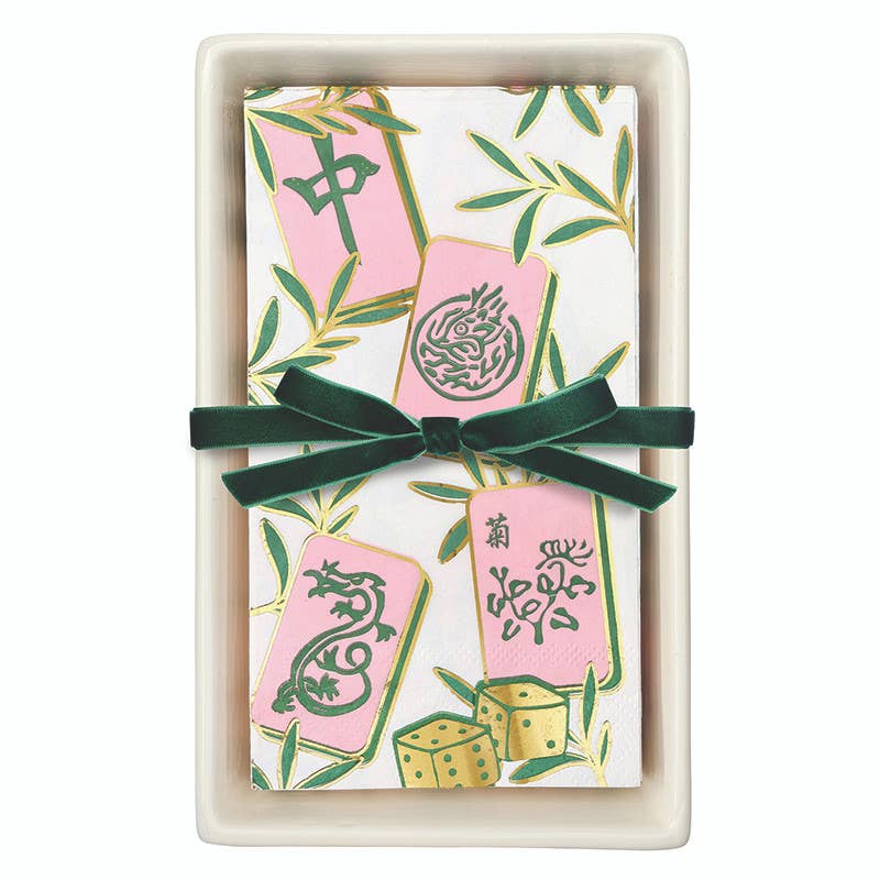 Ceramic Guest Napkin Tray + Napkins - Tiles