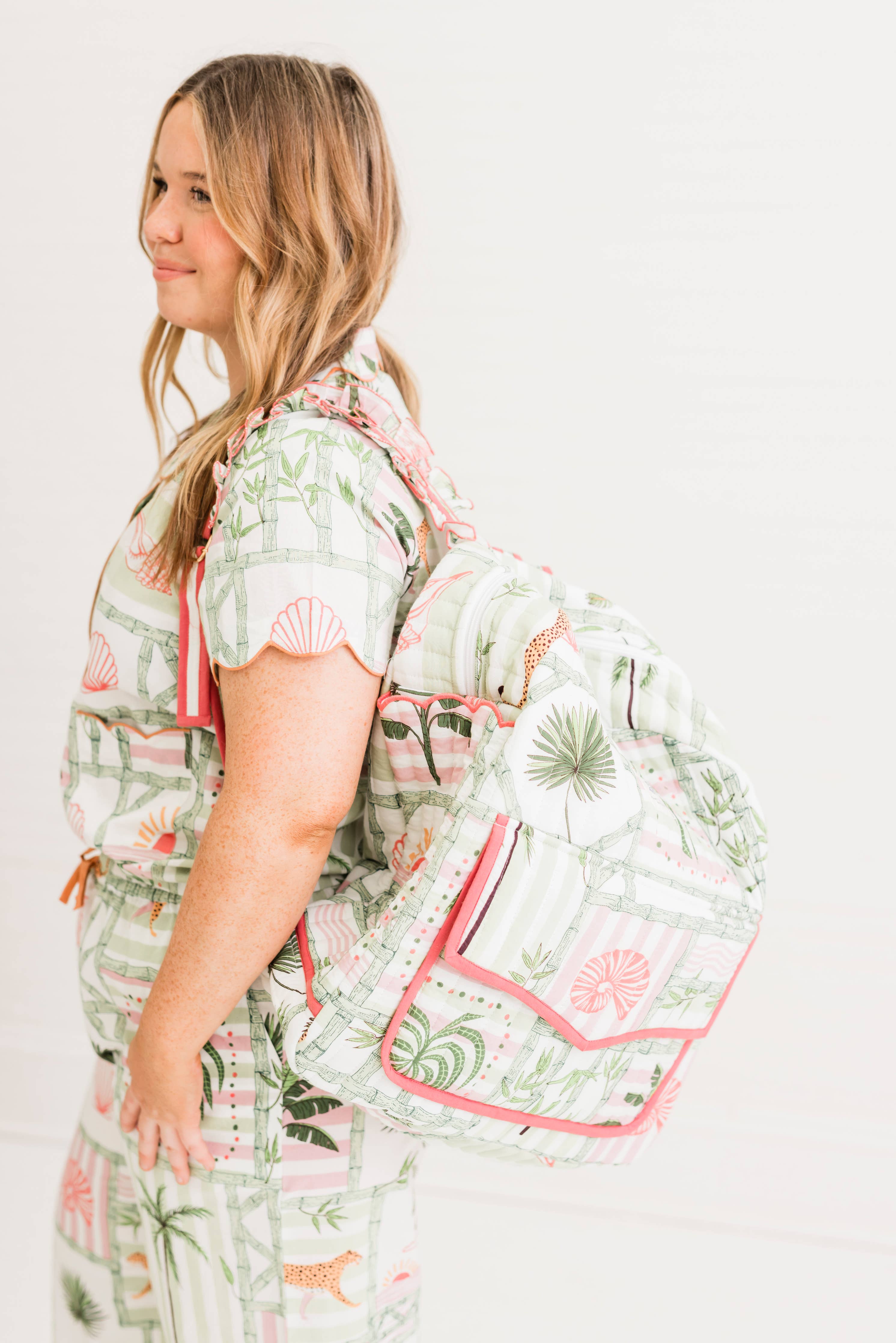 Resort Travel Palm Postal Luxe | Quilted Backpack