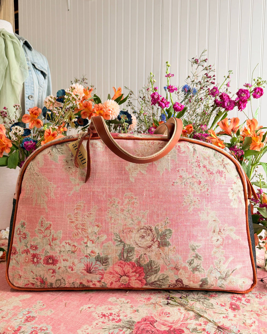 Rosewood Overnighter-Atenti USA Handmade Weekender, Floral Travel Bag