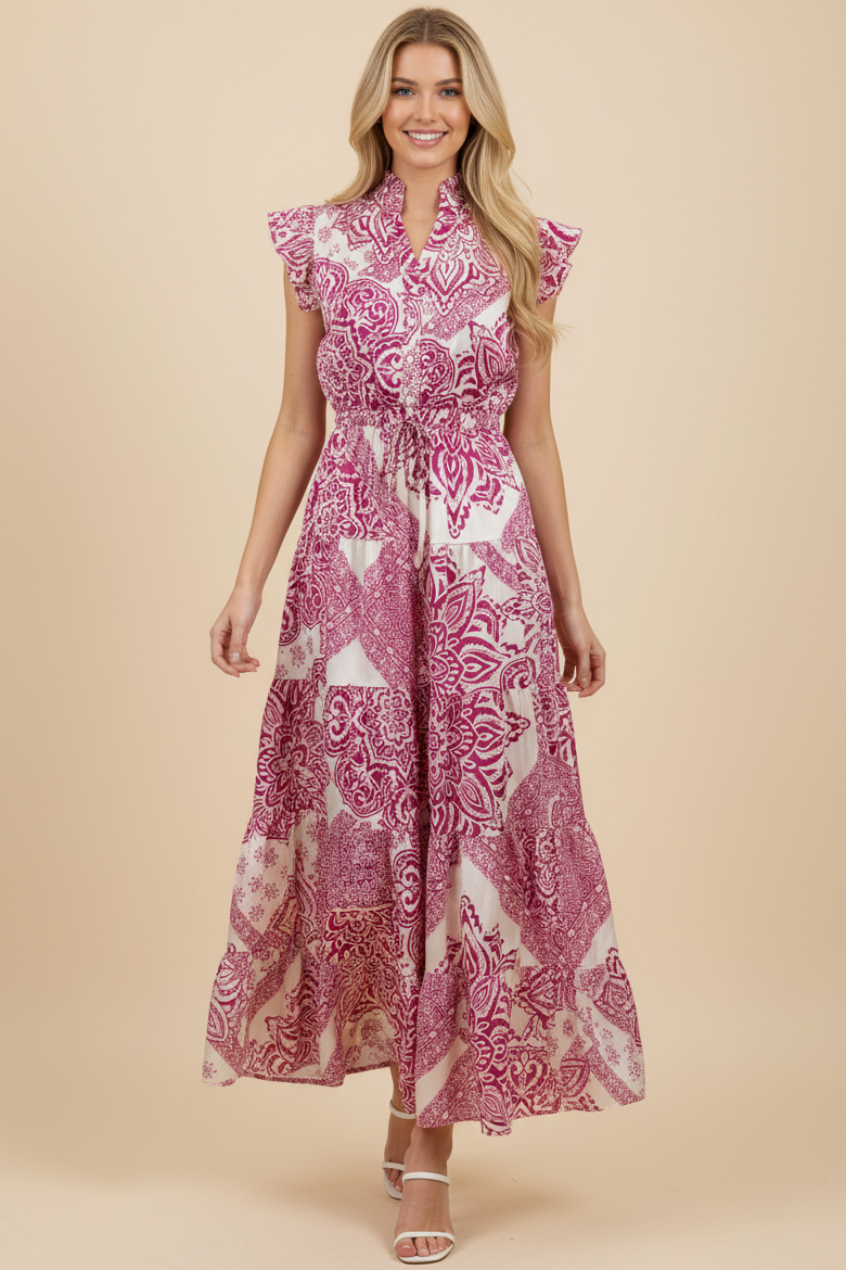 PAISLEY PRINT TIERED MAXI DRESS - 3775DW