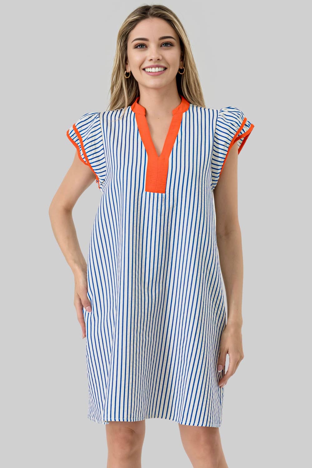 Mbd 9762 Blake Game Day Stripe Dress Blue /Orange