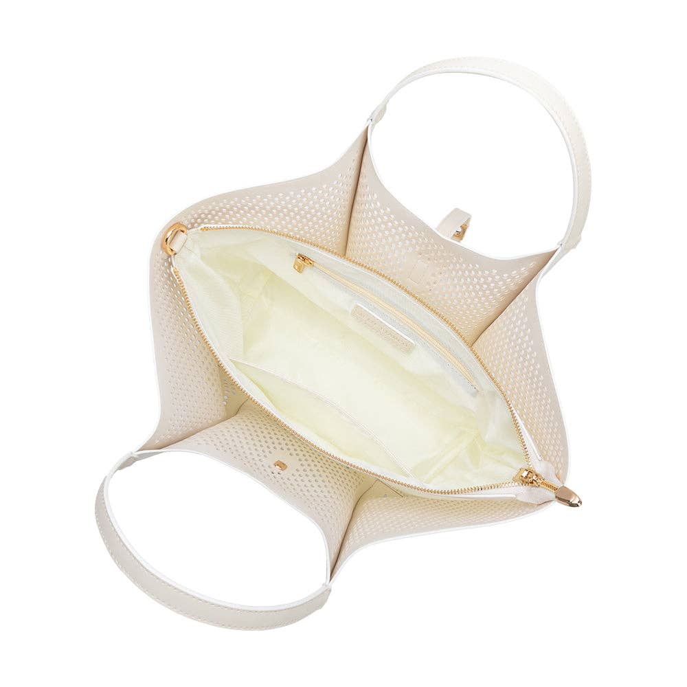 Malia Ivory Laser Cut Vegan Leather Tote Bag Pre-Order 3/30