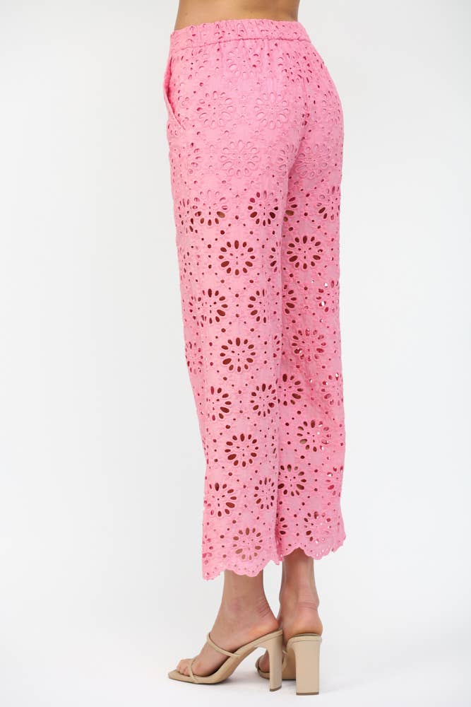 FLORAL EYELET LACE WIDE LEG CROPPED PANTS FP62036