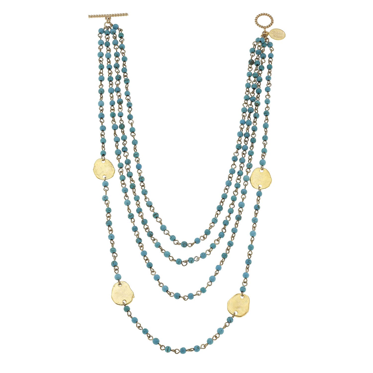 Multi-Strand Turquoise with Gold Round Necklace