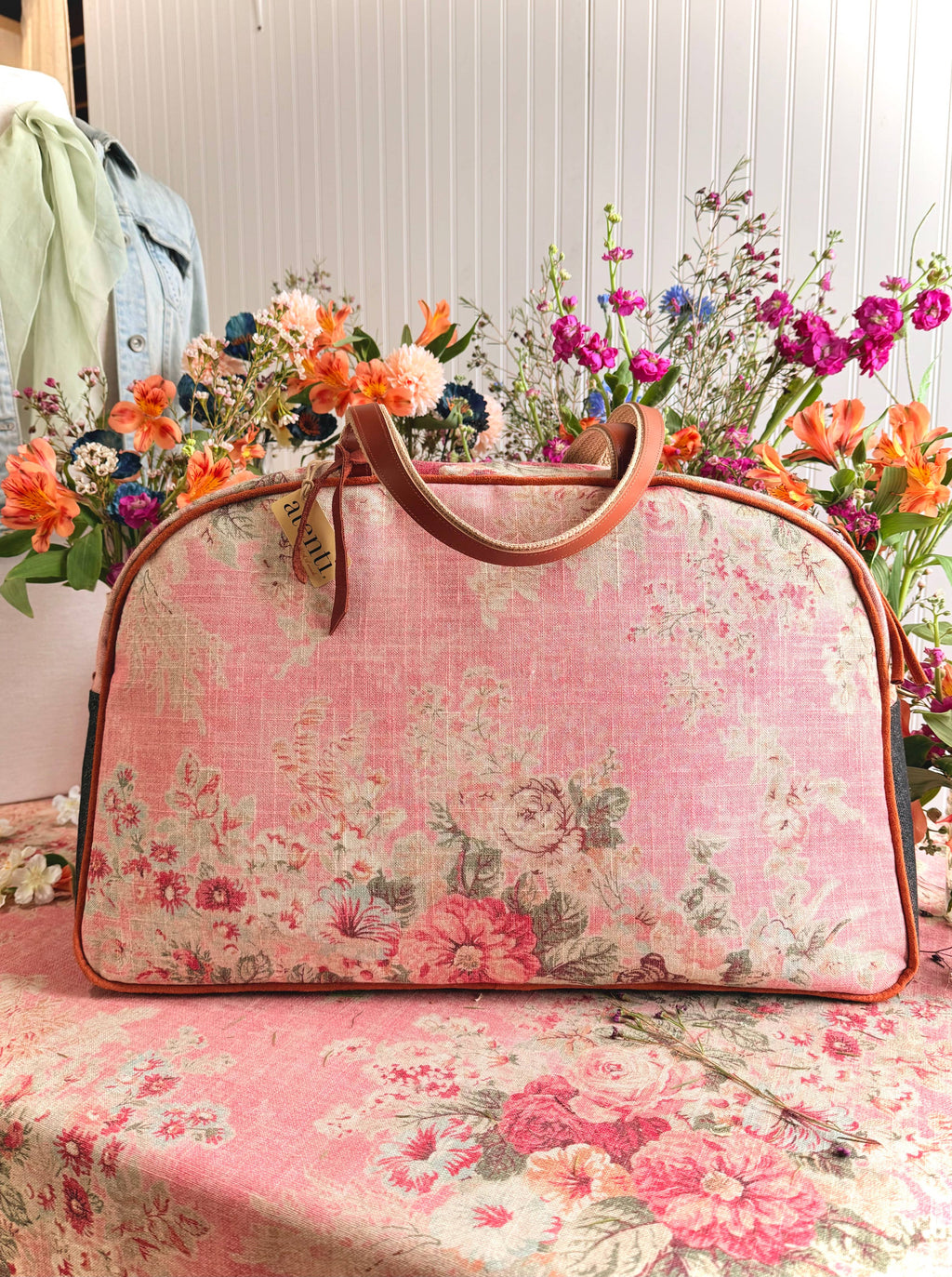 Rosewood Overnighter-Atenti USA Handmade Weekender, Floral Travel Bag