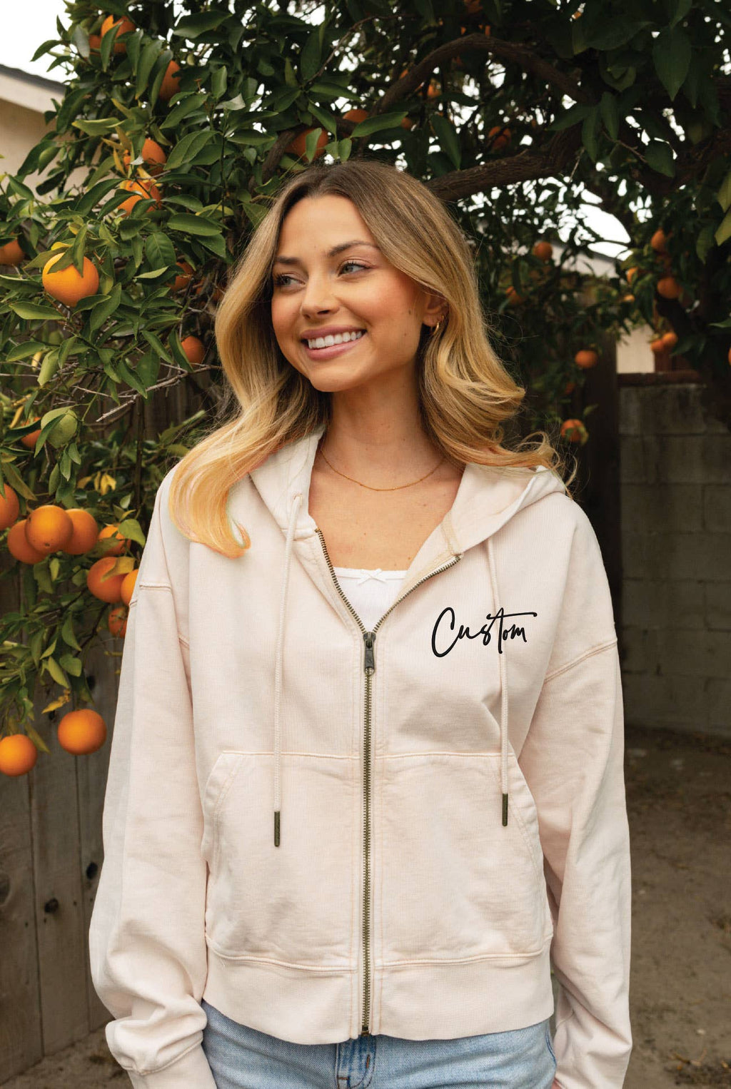 CUSTOM EMBROIDERED Cropped Mineral Zipper Hooded