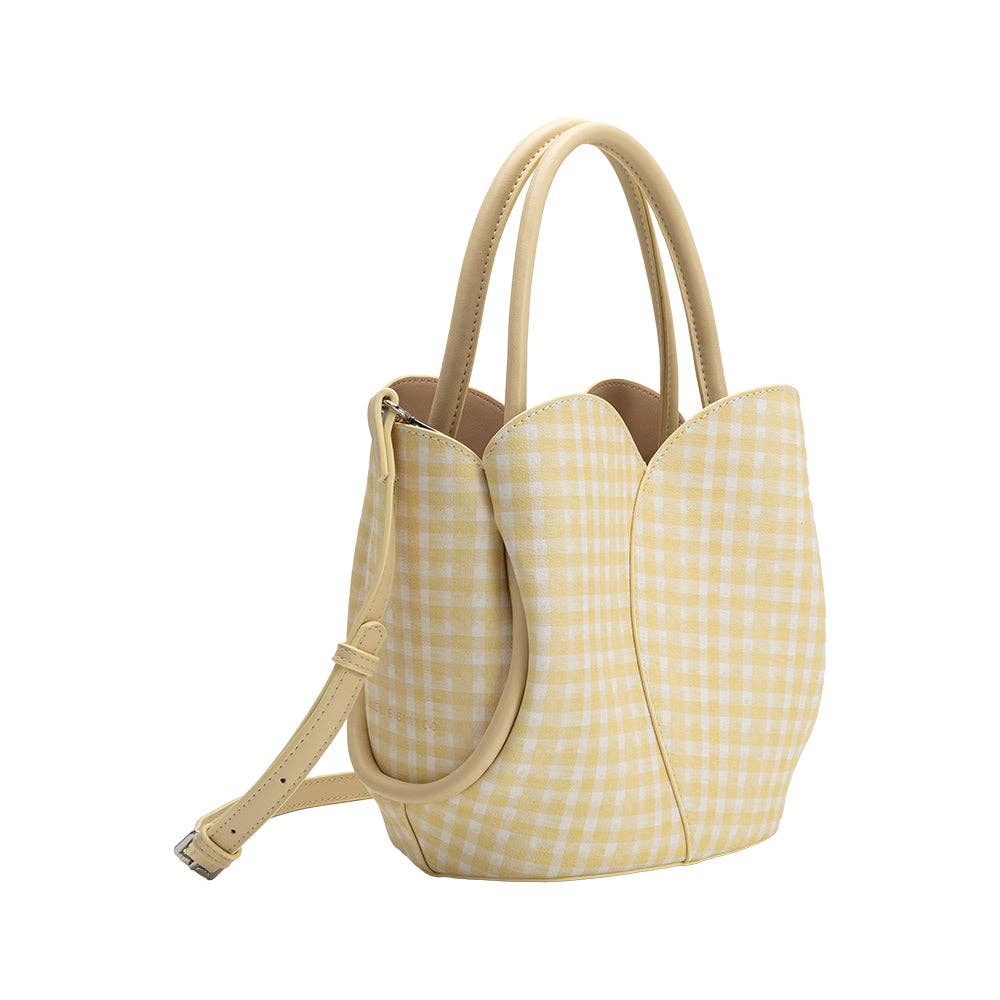 Tulip Yellow Gingham Recycled Vegan Leather Top Handle Bag
