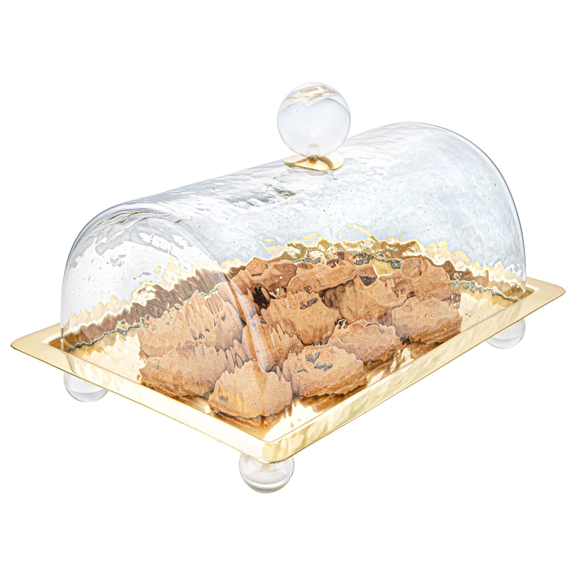 Rectangle Cake Dome Gold with Ball Knob - 10.2"L