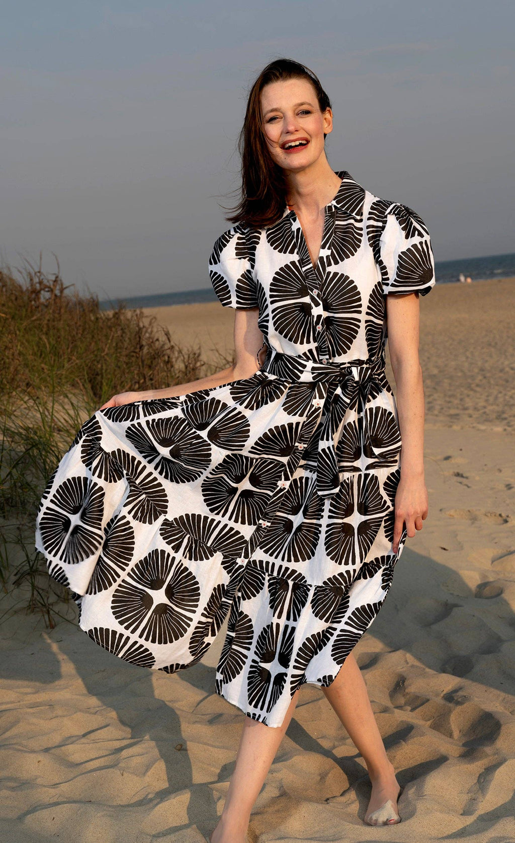 Litchfield Dress Black and White Palm Fronds Print