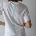 Relaxed Crew in White with Sea Glass Blue Stripe - Short Sleeve