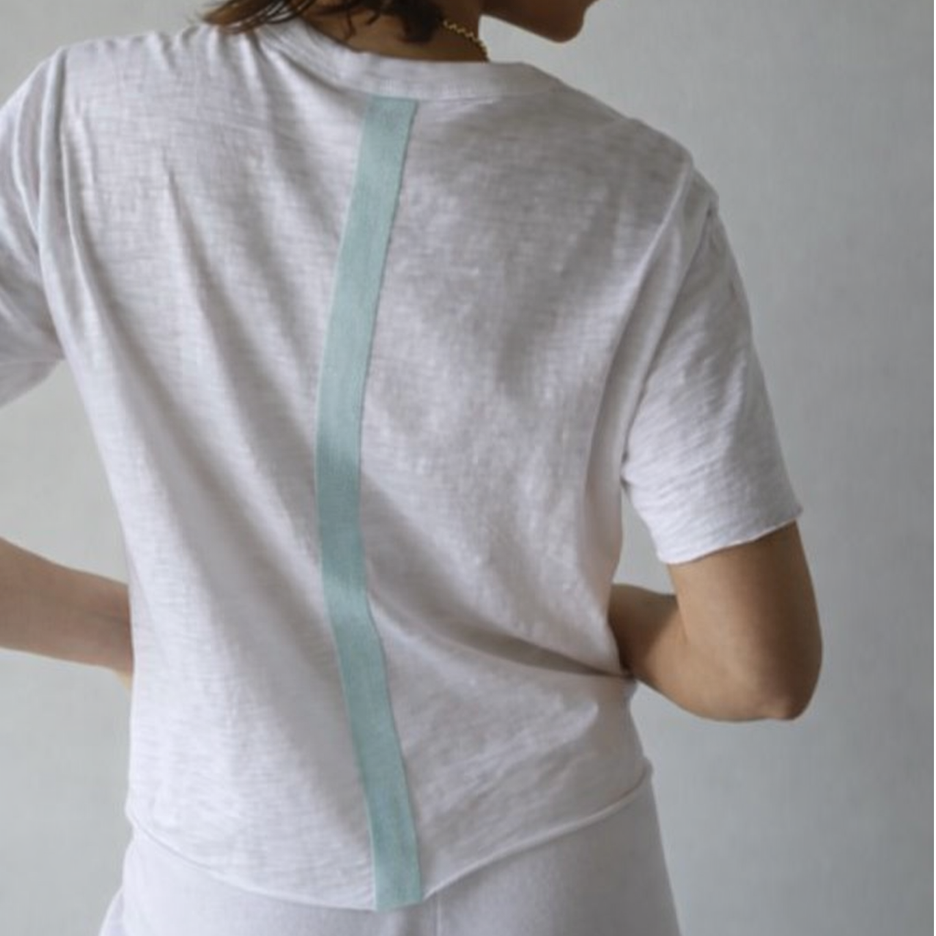 Relaxed Crew in White with Sea Glass Blue Stripe - Short Sleeve