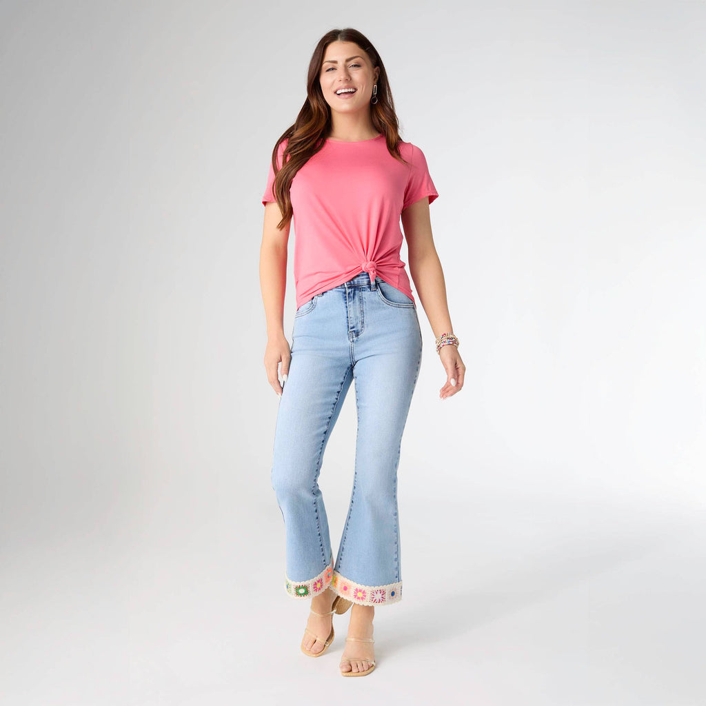 EverStretch Flare Crop with Crochet Floral Trim