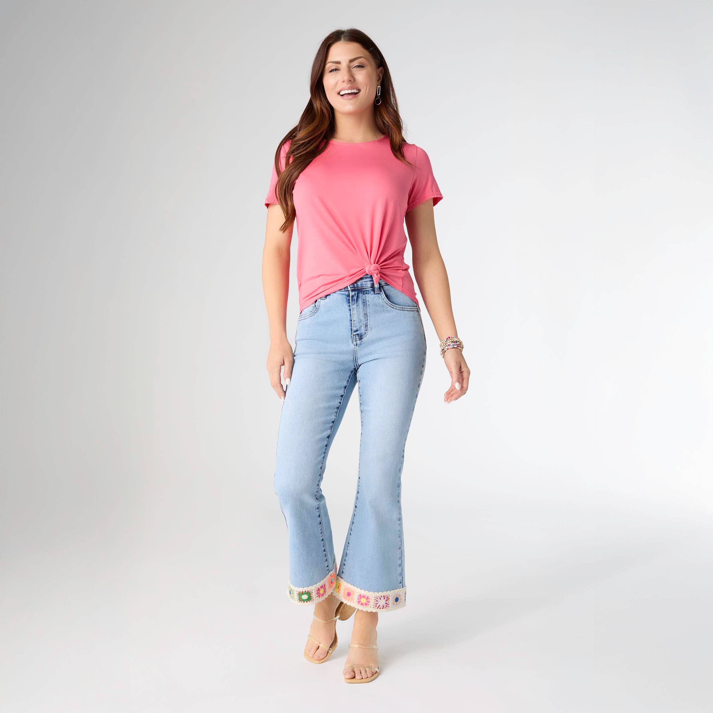 EverStretch Flare Crop with Crochet Floral Trim