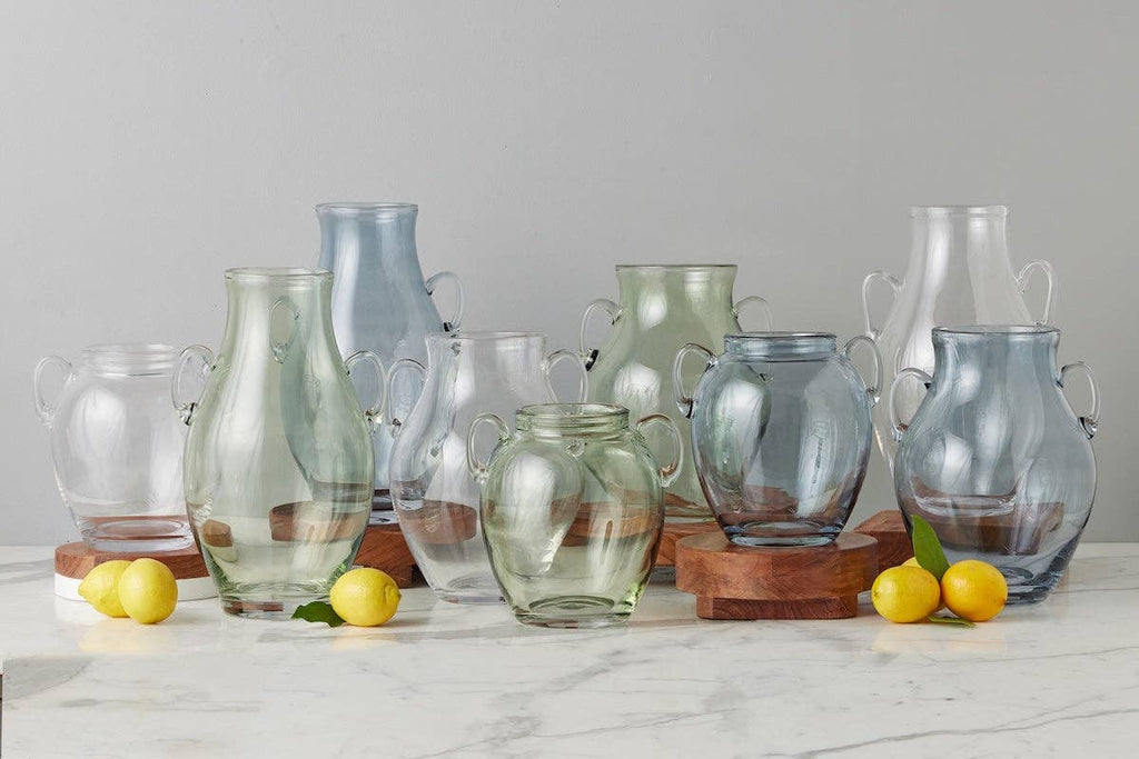 Glass Amphora Flower Vase, Small, Sage Green