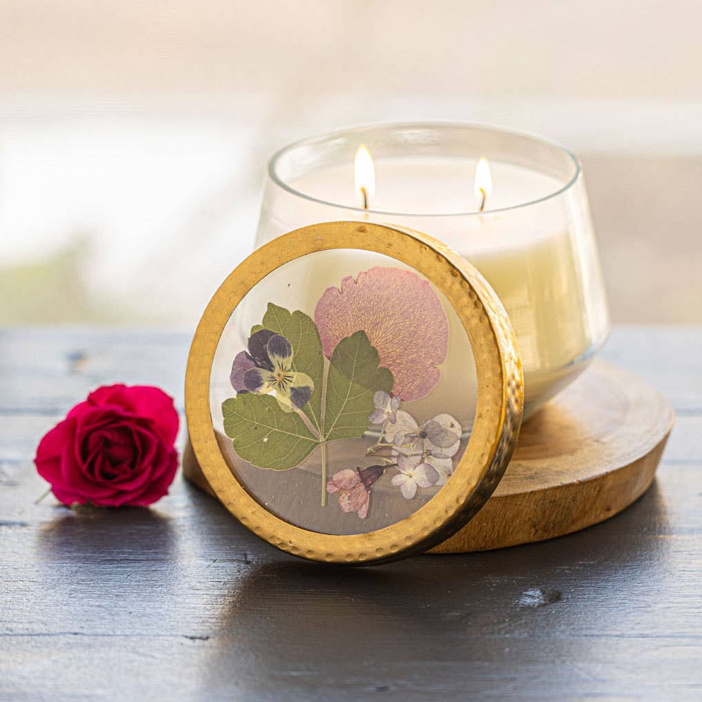 Signature Pressed Floral Candle - Blushing Rosewood
