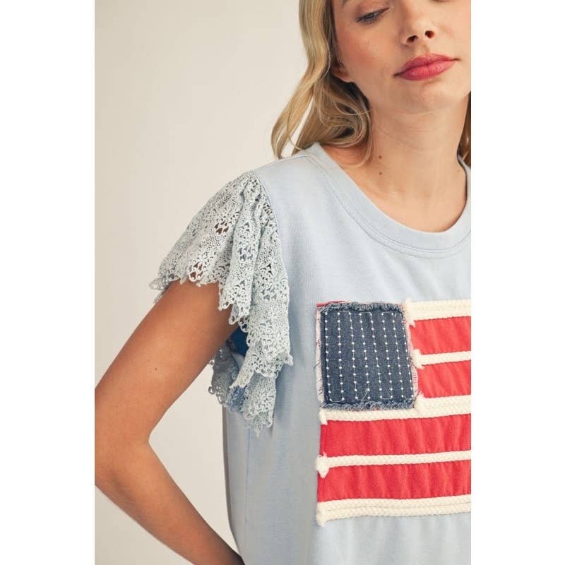 NEW American Flag Patched Top