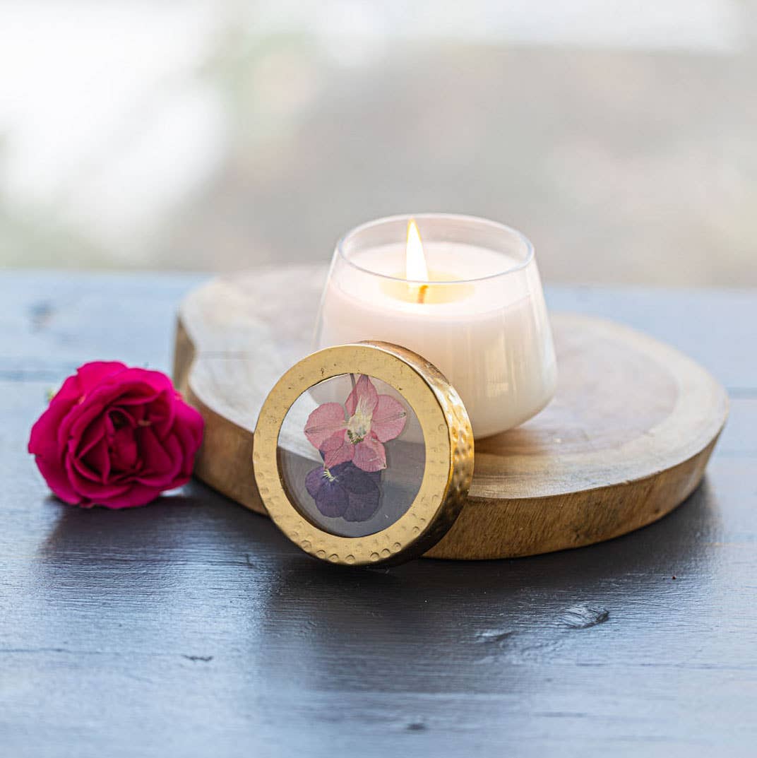 Petite Pressed Floral Candle - Blushing Rosewood