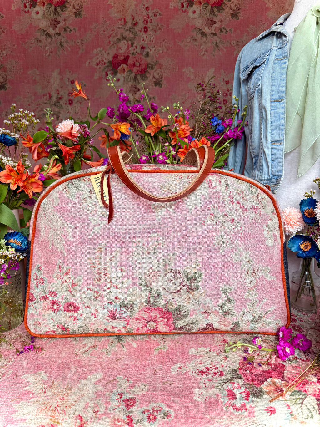 Rosewood Overnighter-Atenti USA Handmade Weekender, Floral Travel Bag