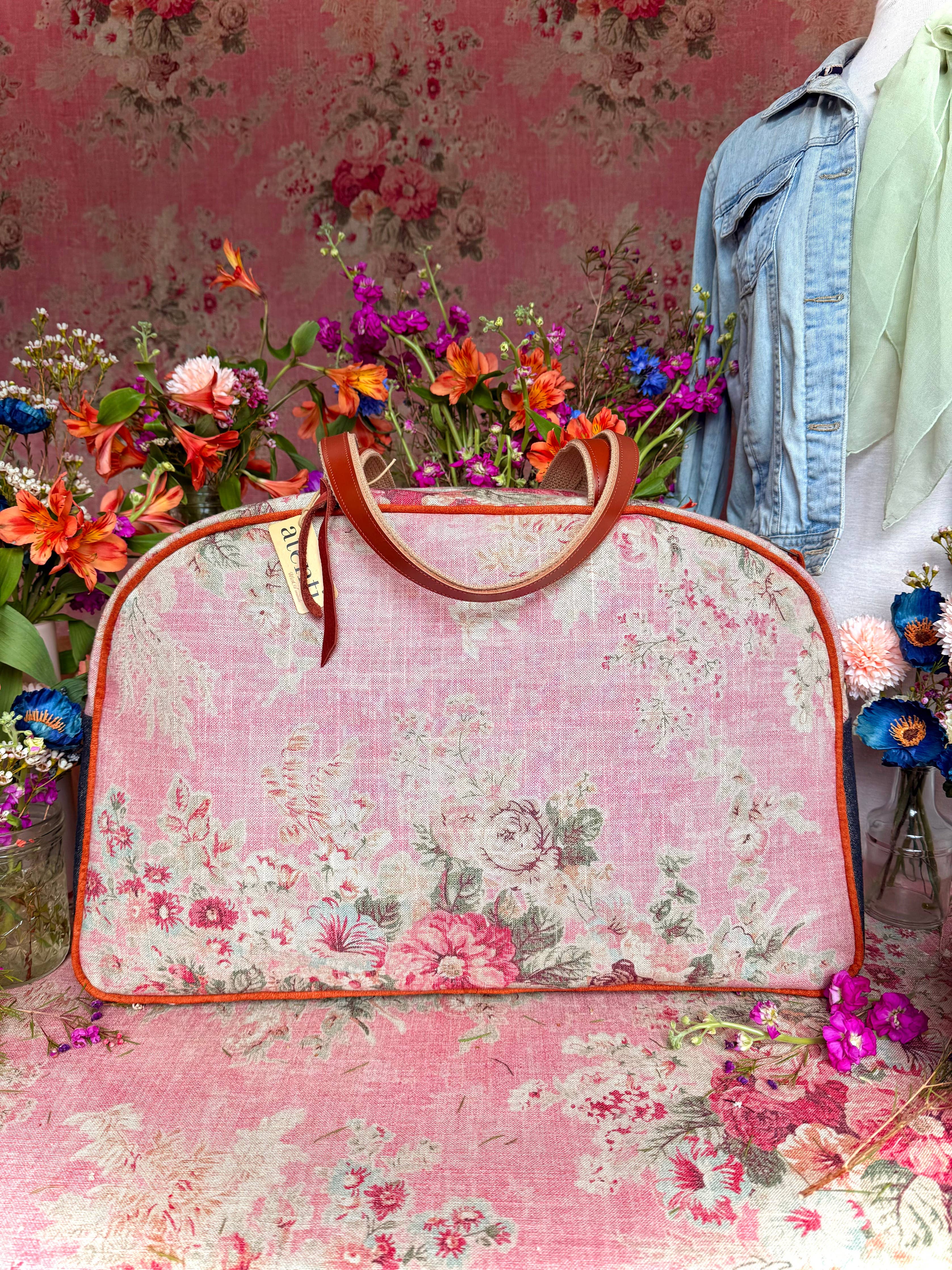 Rosewood Overnighter-Atenti USA Handmade Weekender, Floral Travel Bag