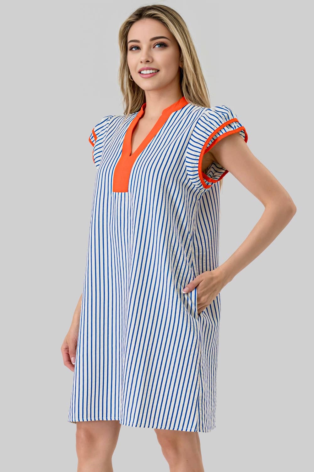 Mbd 9762 Blake Game Day Stripe Dress Blue /Orange