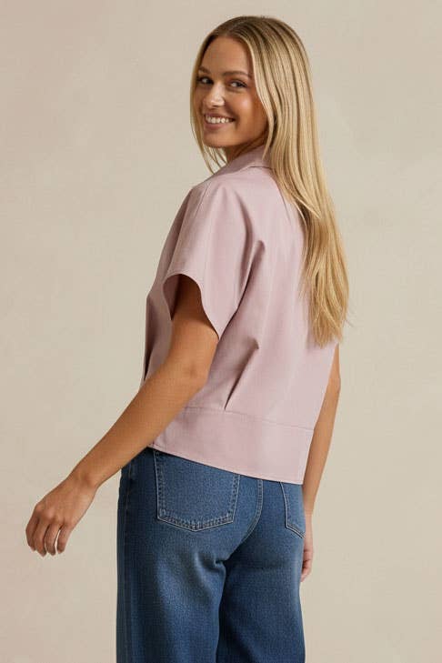 Tailored Taffeta Short Sleeve Blouse