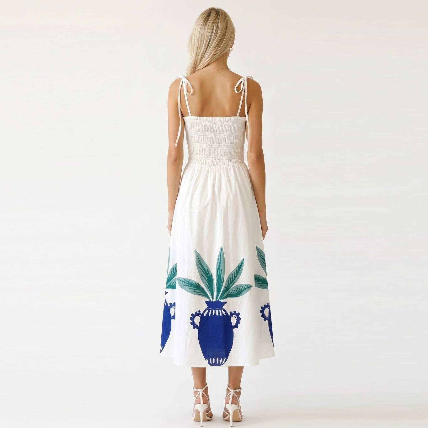 Mediterranean Muse Smocked Cotton Midi Dress - LWD3399