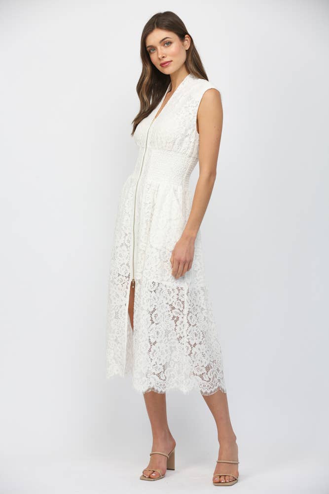 FRONT ZIP CLOSURE SLVL LACE DRESS FD34114