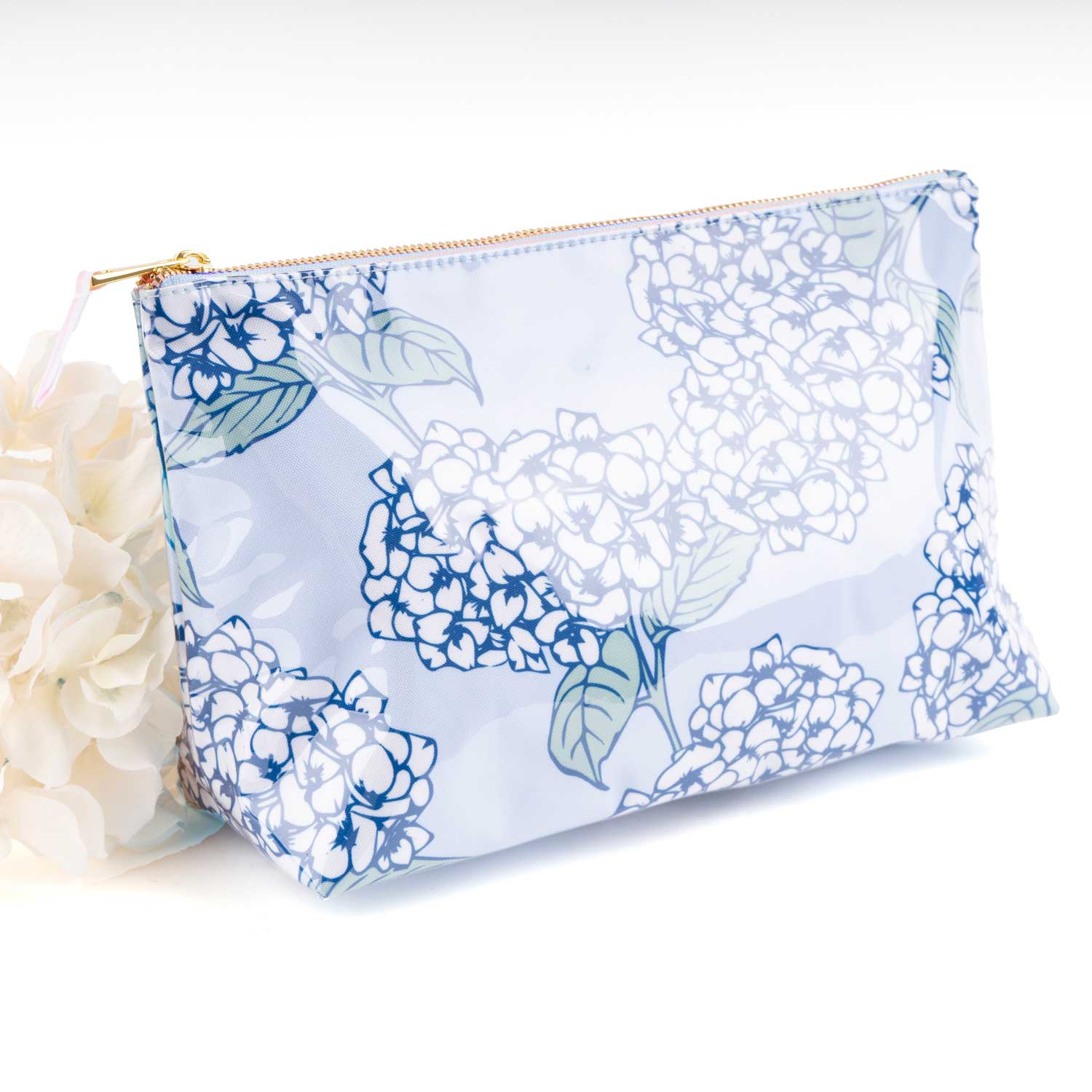 Hydrangea Stem Clear Coated Travel Cosmetic Case