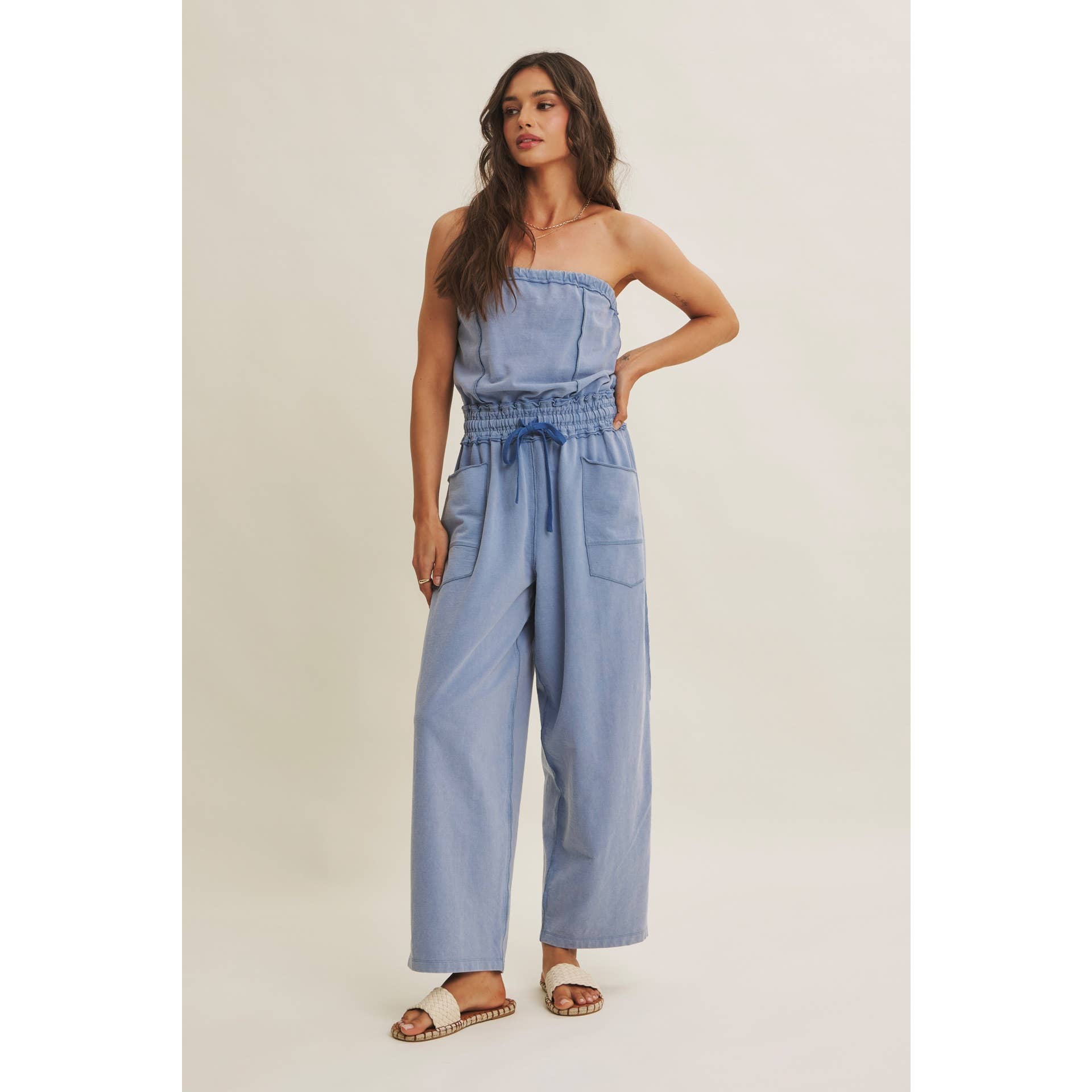 BEACH TOWN WEEKEND MINERAL-WASHED STRAPLESS JUMPSUIT
