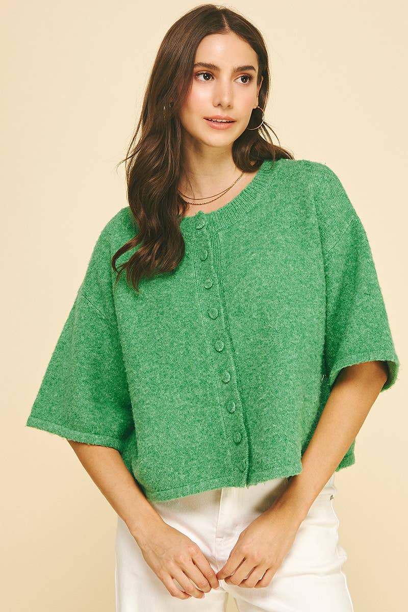 BUTTON DOWN SHORT SLEEVE SWEATER - 6752W