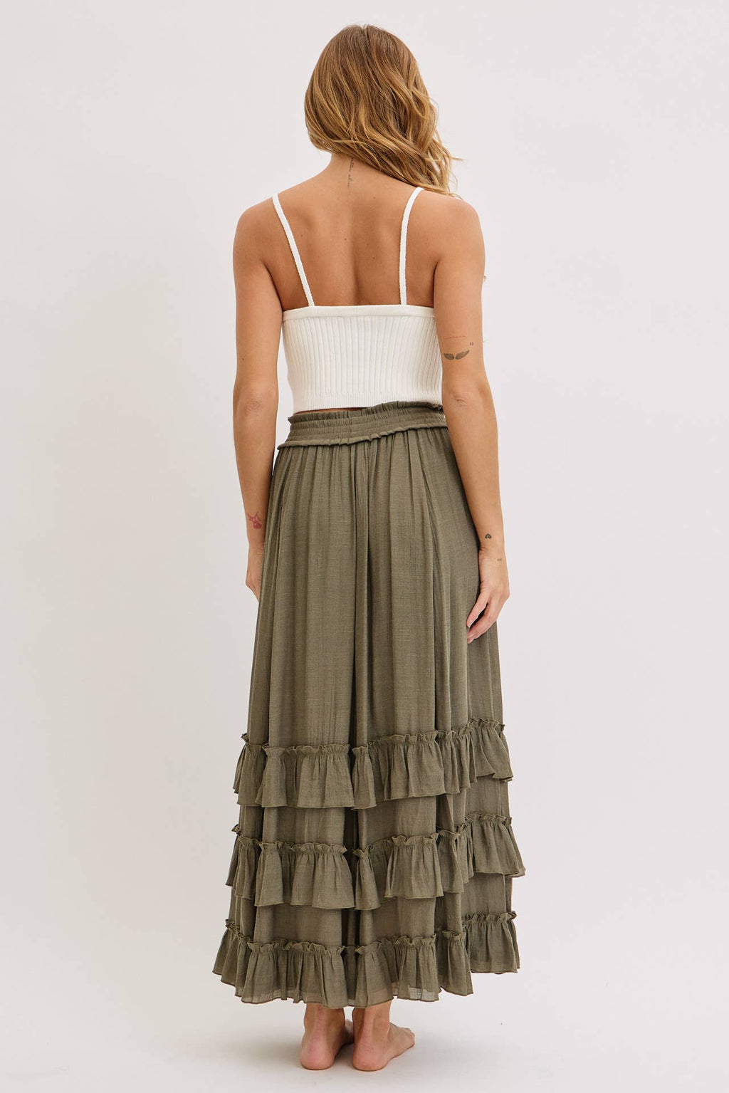 EASY FLOWY TIERED RUFFLE MAXI SKIRT