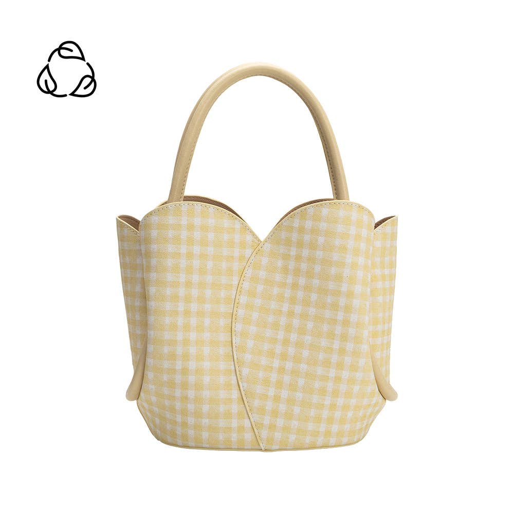 Tulip Yellow Gingham Recycled Vegan Leather Top Handle Bag