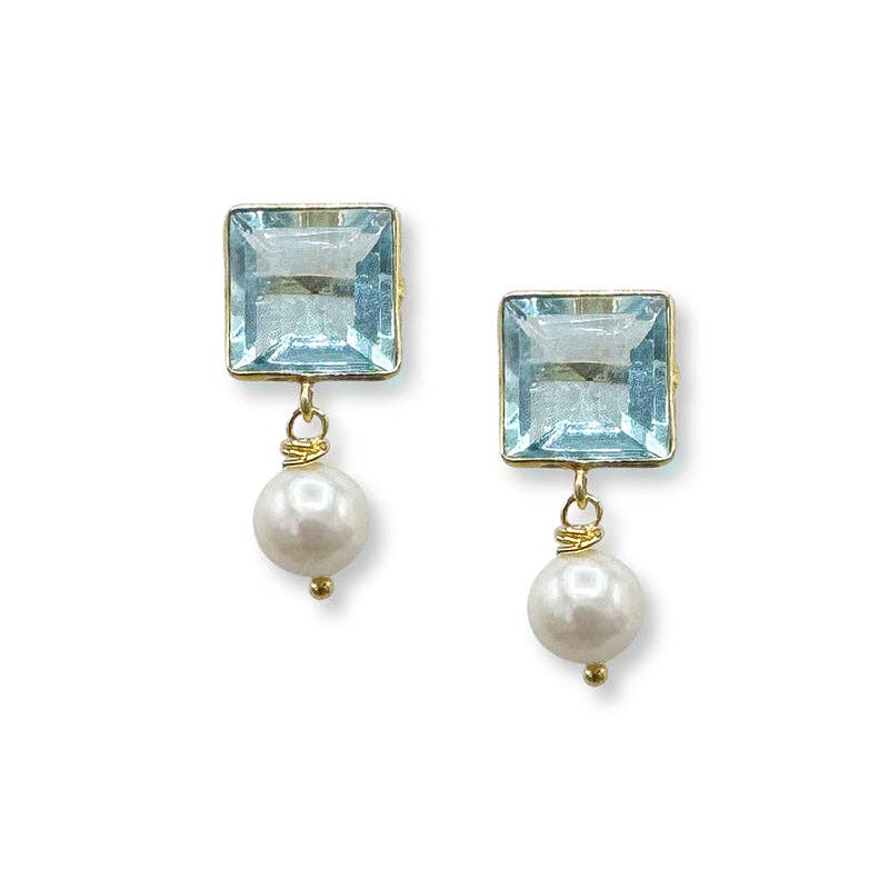 370-SKY-G | SKY CRYSTAL & PEARL DROP EARRING