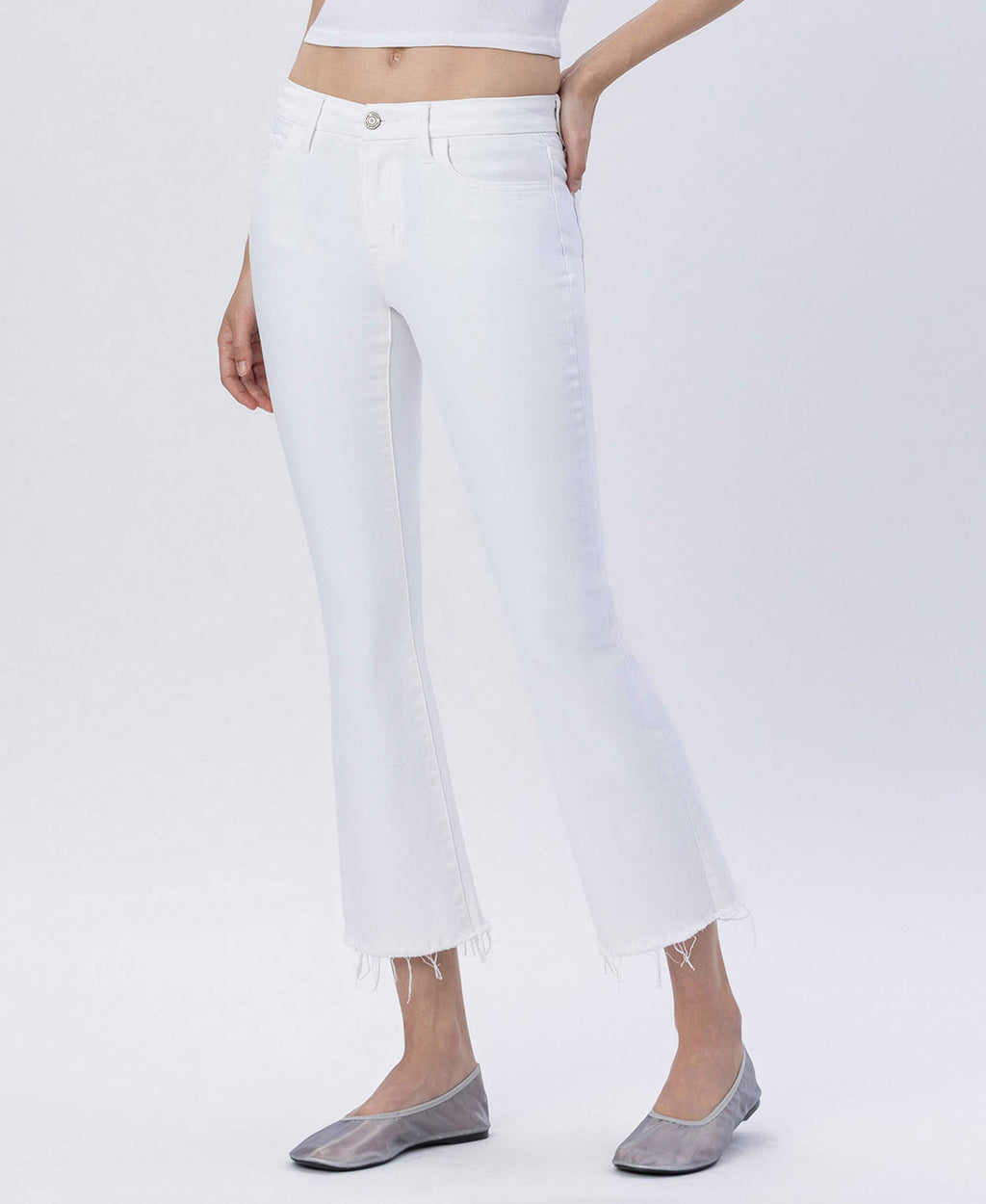 MID RISE SEAMLESS WAISTBAND CROP FLARE JEANS LV1932WH