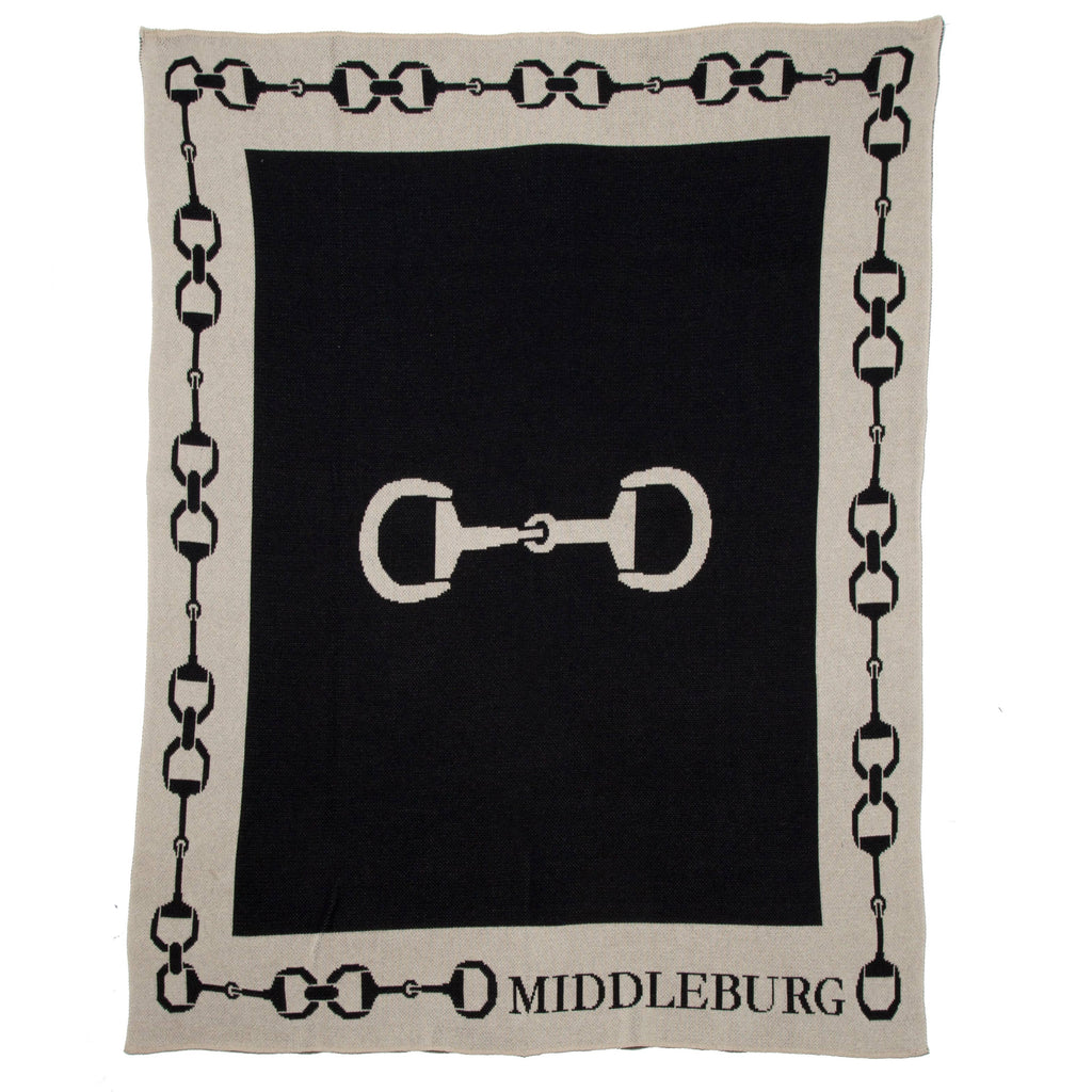 Custom Personalized Equestrian Sustainable Knit Throw Blanket - Snaffle Bit Border