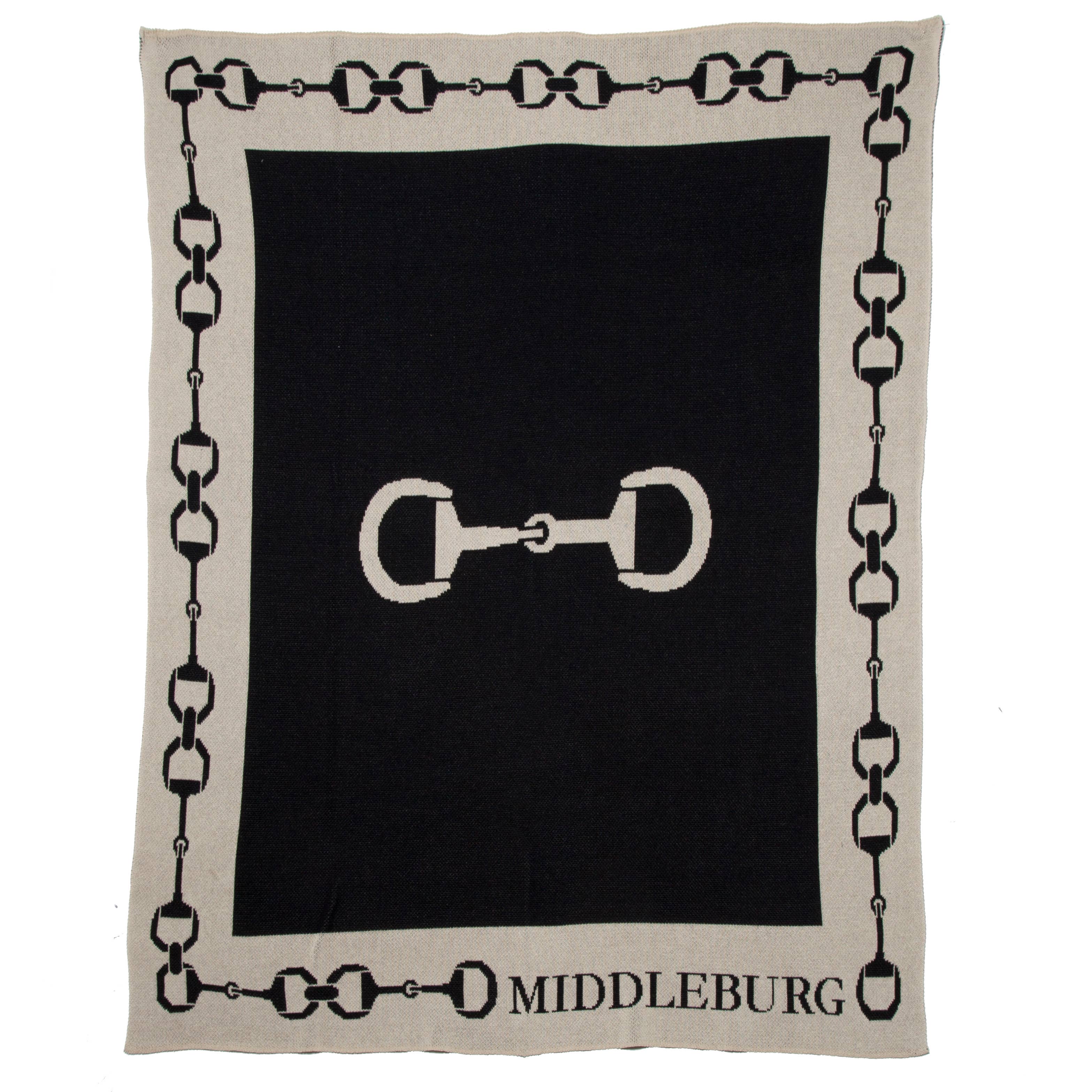 Custom Personalized Equestrian Sustainable Knit Throw Blanket - Snaffle Bit Border