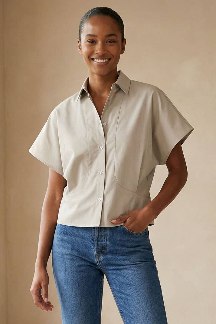Tailored Taffeta Short Sleeve Blouse
