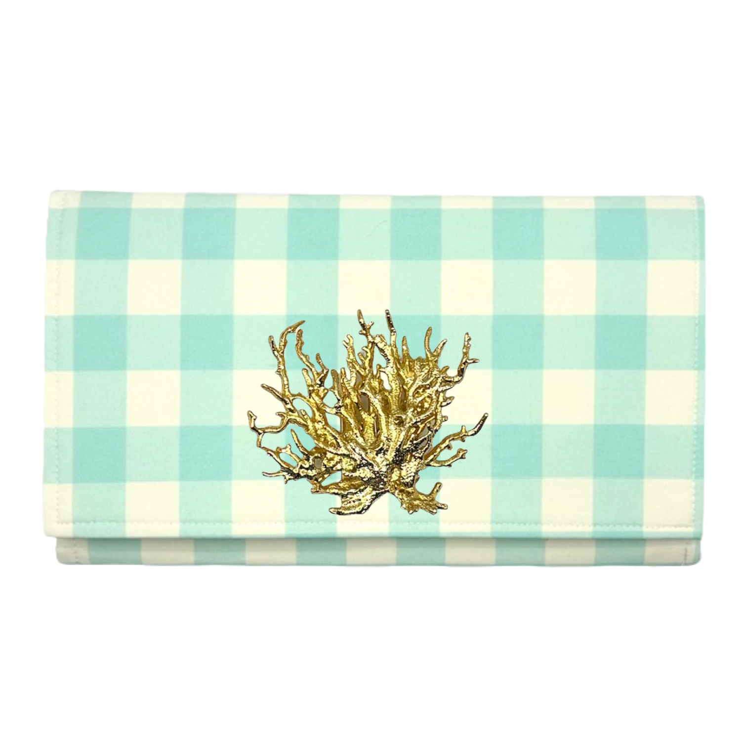 Blue and White Buffalo Check Clutch