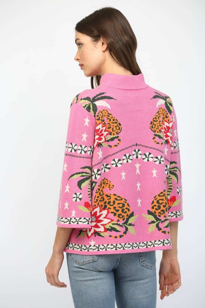 FRONT NECK TIE PRINT KNIT SWEATER FW10530