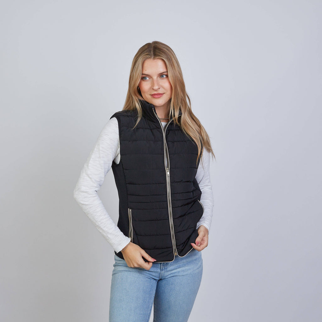 The Icon Perfect Fit Puffer Vest in Black & Khaki