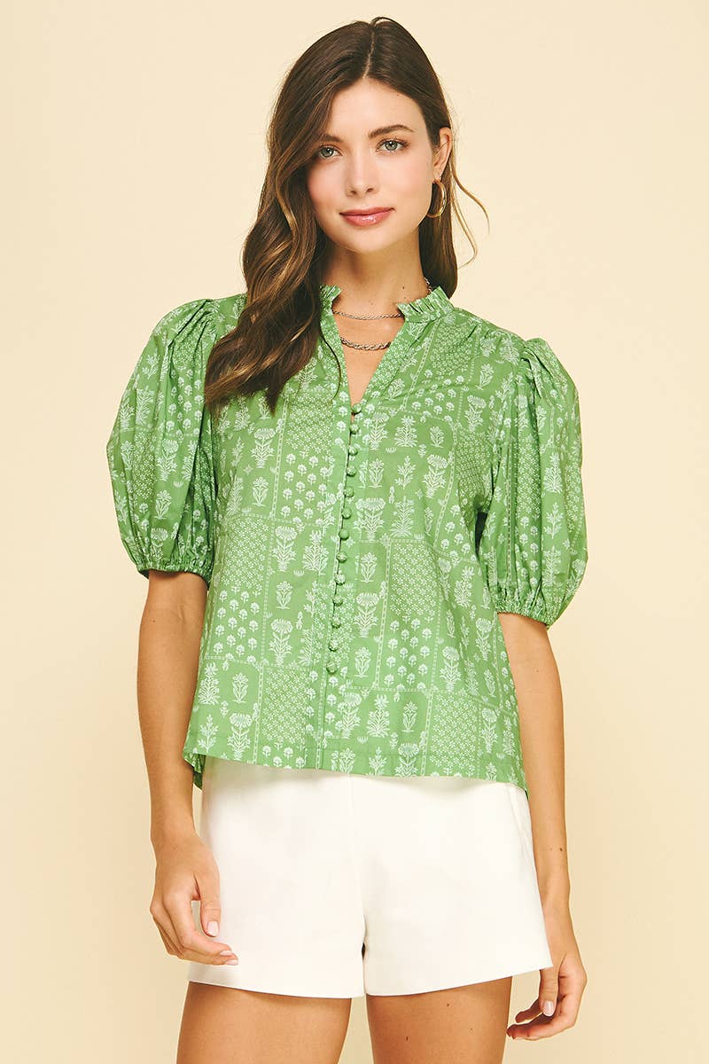 FLORAL BUTTON DOWN BLOUSE TOP - 6138TC