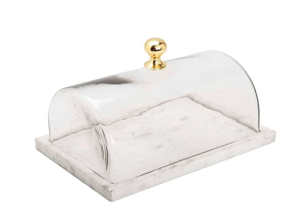 Rectangular Marble Cake Dome with Gold Knob